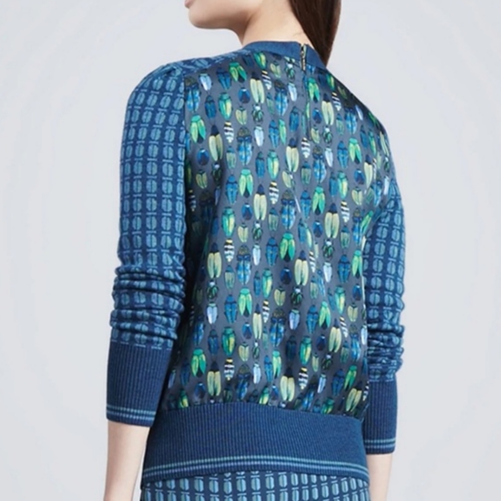 Tory Burch Blue Walda Beetle Bug Sweater